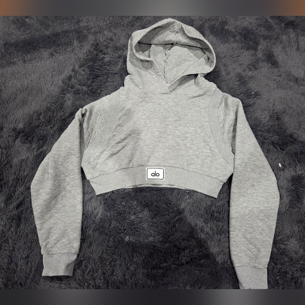 ALO Yoga Women's Light Gray Cropped Hoodie Sweater